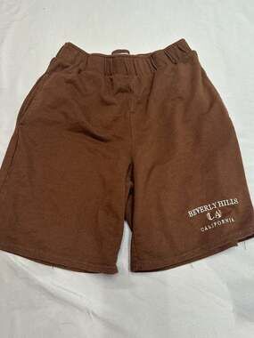 Refuge Athletics Women's Brown Beverly Hills LA California Graphic Fleece Shorts